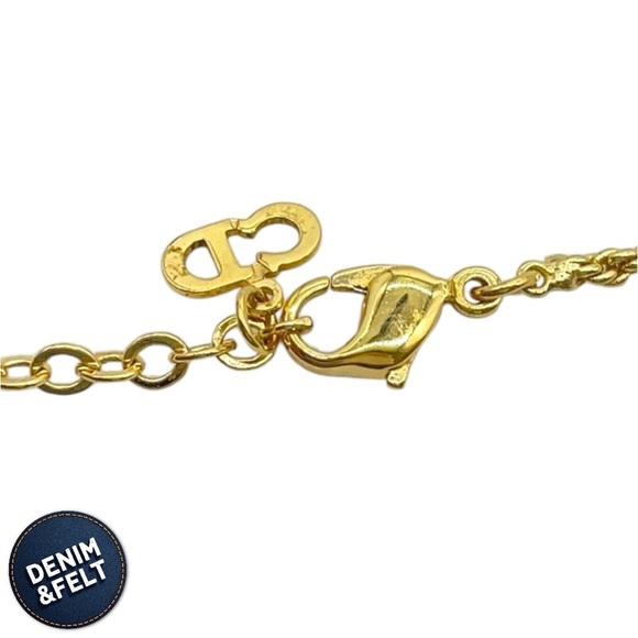 Christian Dior Vintage Logo Plate Rhinestone Gold Plated Pendant Necklace 💛 - Picture 9 of 11
